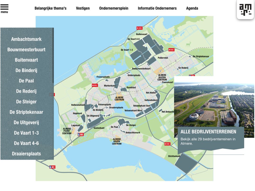 Illustratie plattegrond van bedrijventerreinen in Almere
