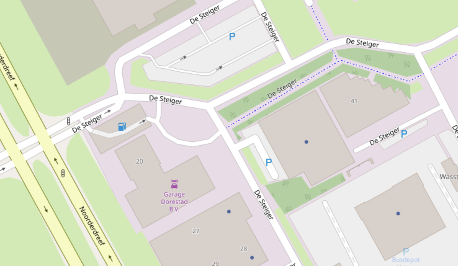 Een kaart van een deel van bedrijvenpark De Steiger